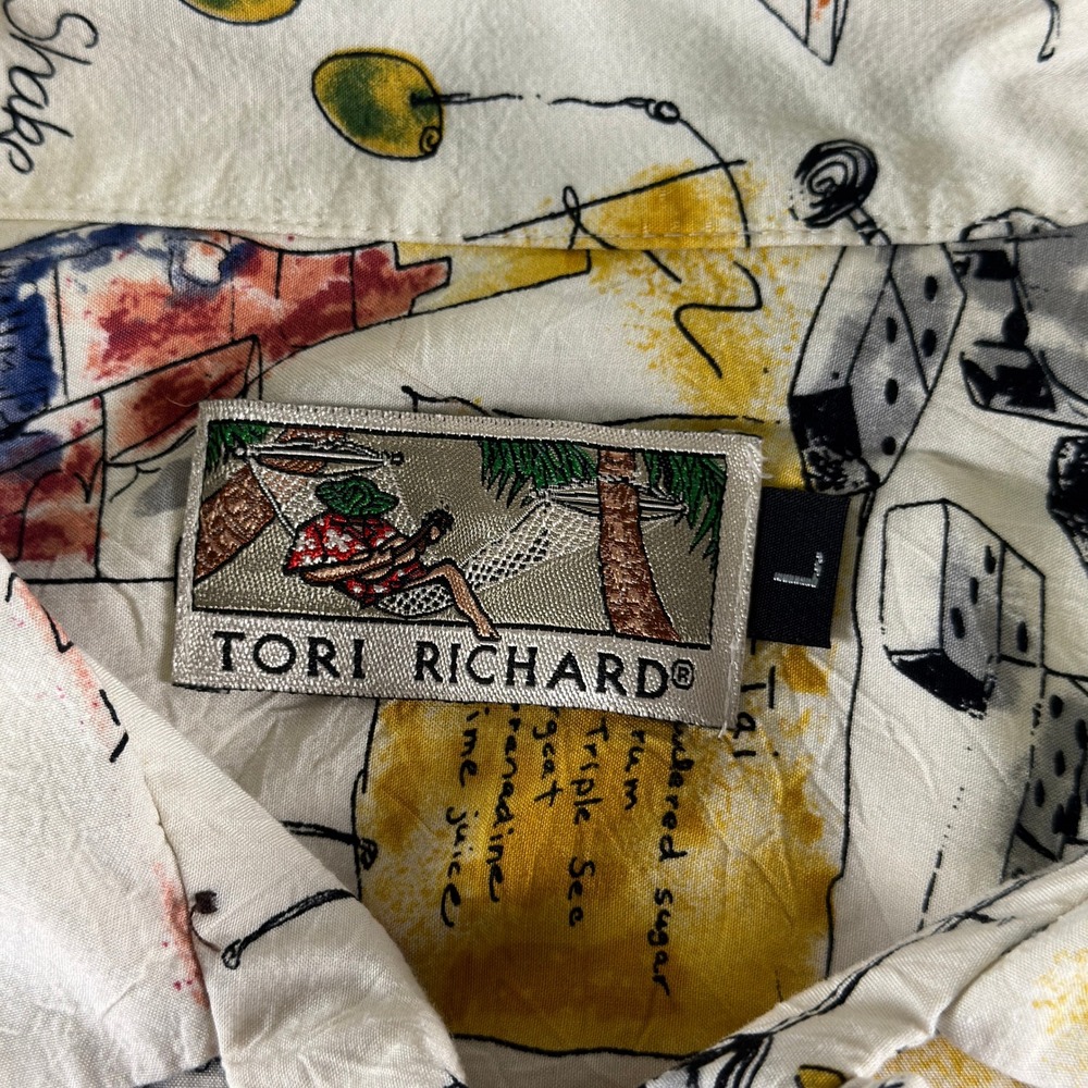 Tori Richard Mens Cocktail Recipe Print Rayon Hawaiian Aloha Shirt Large - Picture 4 of 8